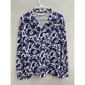 Womens Fire Islander Shirt Size 18 White Purple Paisley Long Sleeve Button Up